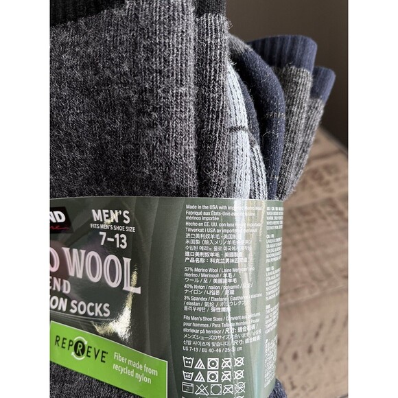 Kirkland Men Merino Wool Blend 4-Pairs Full Cushion Socks Shoe Sizes 7-13 new - Picture 5 of 6